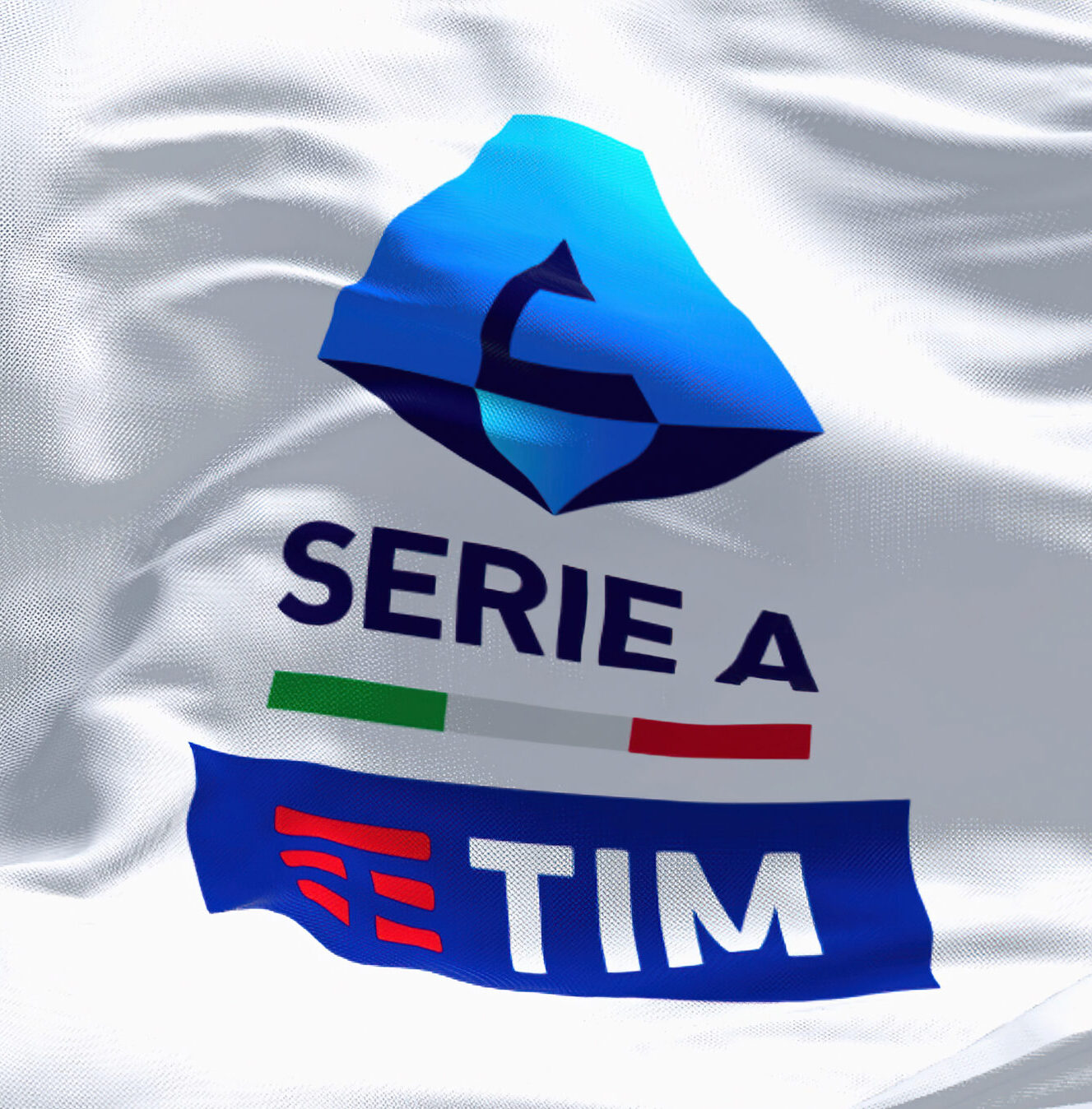 Rome, ITA, July 2022: Close-up of the Serie A TIM flag waving in the wind. Serie A Serie A is the top division of the Italian men football league. Fabric textured background. Illustrative editorial